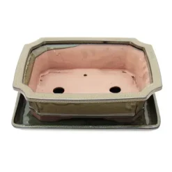 bonsai skål med fat storlek 4 - olivbrun - kantig - modell g4 - l 26cm - l 20cm - h 8cm