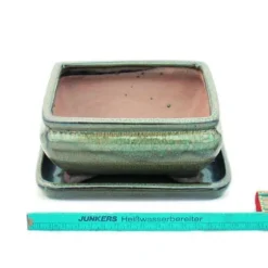 bonsai skål med fat storlek 2 - olivbrun - kantig - modell g81 - l 14,5 cm - b 11,3 cm - h 6,6 cm