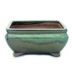 bonsai skål med fat storlek 2 - olivbrun - kantig - modell g81 - l 14,5 cm - b 11,3 cm - h 6,6 cm