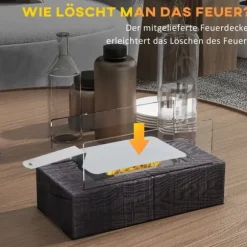 Bordsetanolkamin 0,15 L, portabel med trälook, rostfritt stål 33×16×18 cm