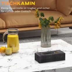 Bordsetanolkamin 0,15 L, portabel med trälook, rostfritt stål 33×16×18 cm