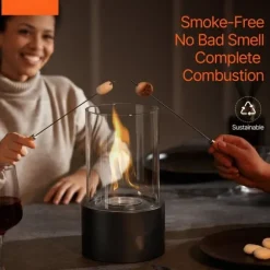 Bordsskiva Fire Pit 6 tum, Metall Öppen Spis, Inomhus och Utomhus Användning, Glasdetaljer