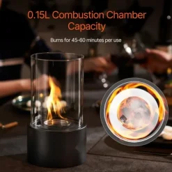 Bordsskiva Fire Pit 6 tum, Metall Öppen Spis, Inomhus och Utomhus Användning, Glasdetaljer