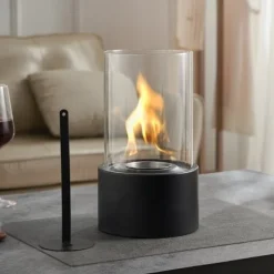 Bordsskiva Fire Pit 6 tum, Metall Öppen Spis, Inomhus och Utomhus Användning, Glasdetaljer