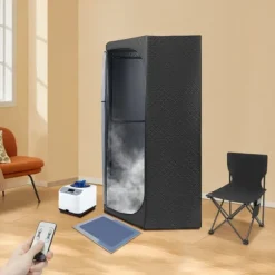 Bärbar Dampsauna, Högkvalitativ Satinbomull, 1350W Dampsystem, Rymlig Tältdesign, Fällbar Stol Ingår, Stabil Konstruktion