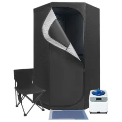 Bärbar Dampsauna, Högkvalitativ Satinbomull, 1350W Dampsystem, Rymlig Tältdesign, Fällbar Stol Ingår, Stabil Konstruktion