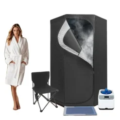 Bärbar Dampsauna, 1350W, 3L Vattentank, 5-60 Minuters Tidsintervall, 9 Justerbara Värmegrader, Rymligt Pentagonal Tält