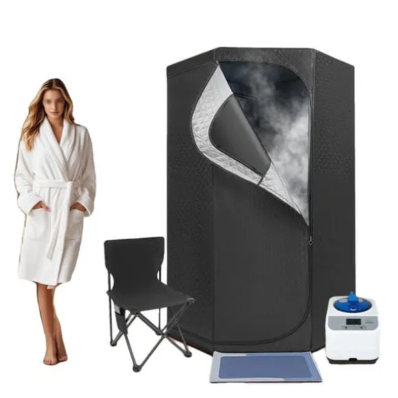 Bärbar Dampsauna, 1350W, 3L Vattentank, 5-60 Minuters Tidsintervall, 9 Justerbara Värmegrader, Rymligt Pentagonal Tält
