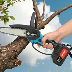 Bärbar Elmotorsåg 6-tums, 800W & 0,8kg Lättvikt, 2x3000mAh Batterier Inkluderade