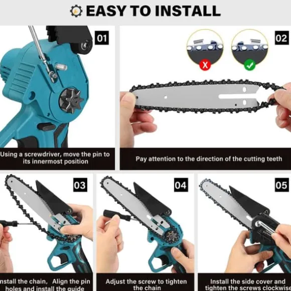 Bärbar Elmotorsåg 6-tums, 800W & 0,8kg Lättvikt, 2x3000mAh Batterier Inkluderade