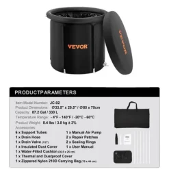 Bärbar isbadkar, 76,6 gallons kapacitet, temperaturintervall -4°F till 140°F,75x85