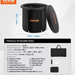 Bärbar isbadkar, 76,6 gallons kapacitet, temperaturintervall -4°F till 140°F,75x85