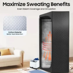 Bärbar ångsauna - Saunatält för hemmet - 1350 W - 3 l vattentank - 9 värmelägen - Timer 5–60 min - Hopfällbar stol - 1,15 m sladd