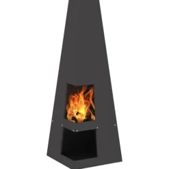 Bärbar Vedeldad Matlagningsugn i Stål - Eldstad med Vedförvaring | Färg: Svart | Storlek: 35x35x100 cm