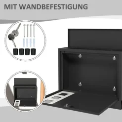 Brevinkastare, Metall, 36,5x11,5x29 cm, Svart