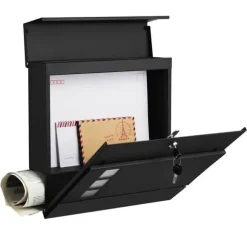 Brevlåda – Låsbar med tidningsfack – Svart