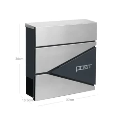 Brevlåda - Låsbar väggbrevlåda - med tidningsutrymme - Modern - Silver