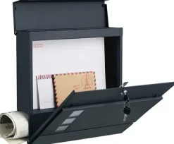 Brevlåda med lås och plats för tidningar - Grå