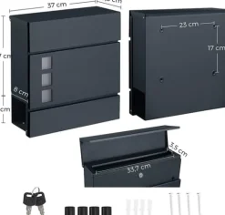 Brevlåda med lås och plats för tidningar - Grå