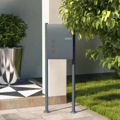 Brevlåda med stativ och tidningsfack, 44x15x114 cm, antracit