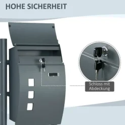 Brevlåda med stativ och tidningsfack, 44x15x114 cm, antracit