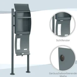 Brevlåda med stativ och tidningsfack, 44x15x114 cm, antracit