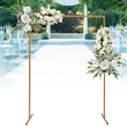 Bröllopsbåge för trädgård, fyrkantig metallbåge med baser, 6,6 × 4,9 ft, gul, storlek M