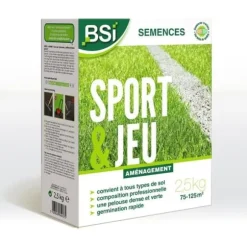 BSI - Gräsfrö - Sport & Lek - Med skyddande beläggning - Hög kvalitet - upp till 125 m² - 2,5 kg