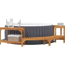 Bubbelbad i massivt akaciaträ - Minimalistisk design för utomhus | Storlek: 252x111.5x55.5 cm