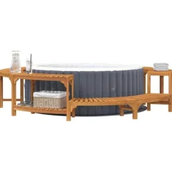 Bubbelbadomgång av massivt akaciaträ - Utomhus inneslutning | Diameter: Ø255 cm | Färg: Brun