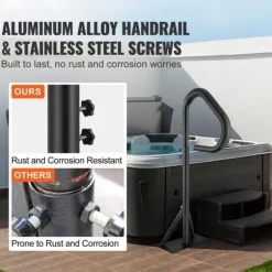 Bubbelpool handledare, 360° vridbar, justerbar höjd 35"-57", rostsäker aluminium, glidunderlag, 600 LBS kapacitet.