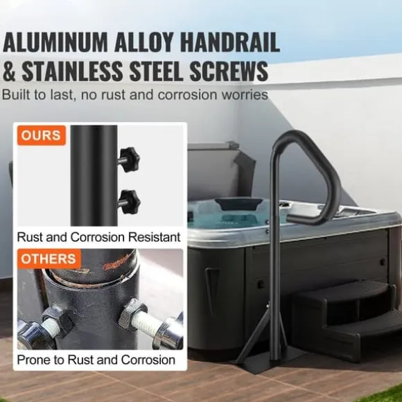 Bubbelpool handledare, 360° vridbar, justerbar höjd 35"-57", rostsäker aluminium, glidunderlag, 600 LBS kapacitet.