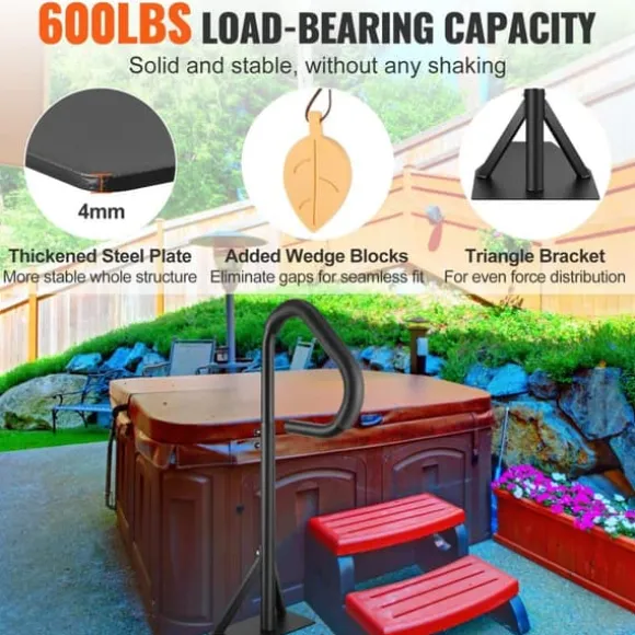 Bubbelpool handledare, 360° vridbar, justerbar höjd 35"-57", rostsäker aluminium, glidunderlag, 600 LBS kapacitet.