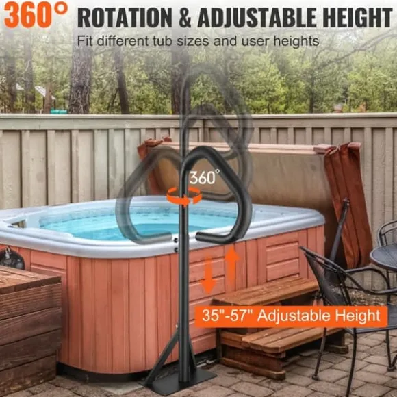 Bubbelpool handledare, 360° vridbar, justerbar höjd 35"-57", rostsäker aluminium, glidunderlag, 600 LBS kapacitet.
