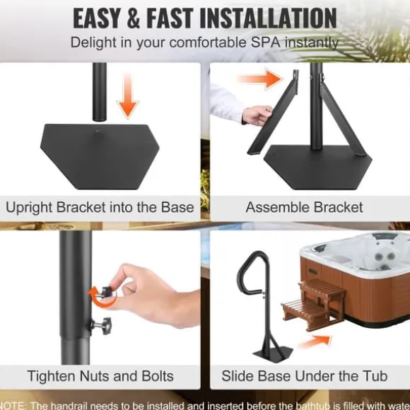 Bubbelpool handledare, 360° vridbar, justerbar höjd 35"-57", rostsäker aluminium, glidunderlag, 600 LBS kapacitet.