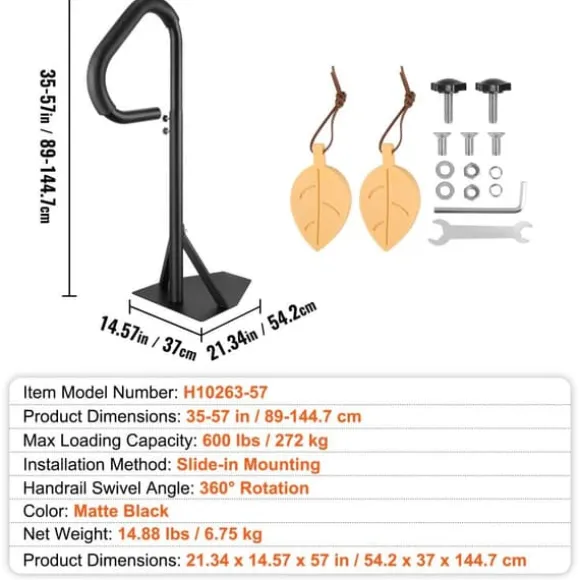 Bubbelpool handledare, 360° vridbar, justerbar höjd 35"-57", rostsäker aluminium, glidunderlag, 600 LBS kapacitet.