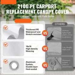 Carport ersättande kapell 10 x 20 fot, garage tält, vattentät & UV-skyddad, enkel installation med bollbyxor, vit (endast topp)
