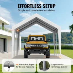 Carport ersättande kapell 10 x 20 fot, garage tält, vattentät & UV-skyddad, enkel installation med bollbyxor, vit (endast topp)