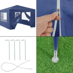 [casa.pro]® Trädgårdspaviljong-Partytält-400x300x255cm-hopfällbar-mörkblå-vattentät