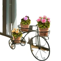 Cykelväxtställ, 3-nivådesign, smidesjärnsmaterial, Svart