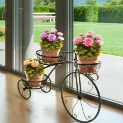 Cykelväxtställ, 3-nivådesign, smidesjärnsmaterial, Svart