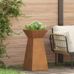 Cylindriskt växtställ i väderbeständigt stål | Färg: Brun | Storlek: 35x35x73 cm