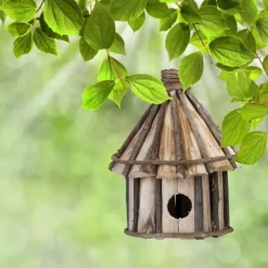 Dekorativ fågelholk, trä, 39x21x14 cm, natur