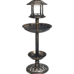 Dekorativt fågelbad med soldrivna LED-lampor plast