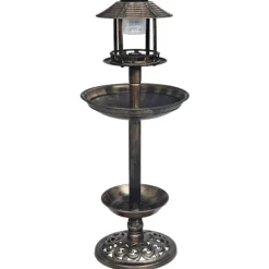 Dekorativt fågelbad med soldrivna LED-lampor plast