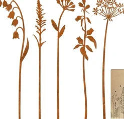 5-delat Metallblommor Trädgårdspinnar – Utomhus Dekorativa Växtpinnar, Metallkonst för Gård, Gräsmatta & Blomsterrabatt