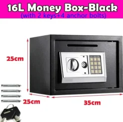 Digitalt Säkerhetsbox, Solid Stål Konstruktion, Flera Åtkomstalternativ,Svart-16L