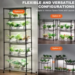DIY Växtställ med Grow Lights 6 våningar, 192W, Hög Växtstödhylla för inomhusodling och ljustillförsel, perfekt för växttillväxt