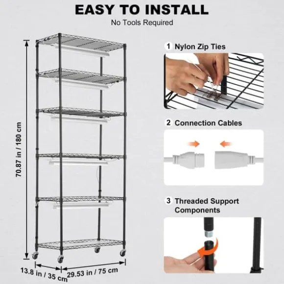 DIY Växtställ med Grow Lights 6 våningar, 192W, Hög Växtstödhylla för inomhusodling och ljustillförsel, perfekt för växttillväxt