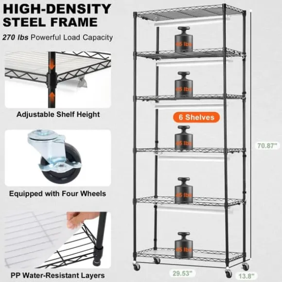 DIY Växtställ med Grow Lights 6 våningar, 192W, Hög Växtstödhylla för inomhusodling och ljustillförsel, perfekt för växttillväxt